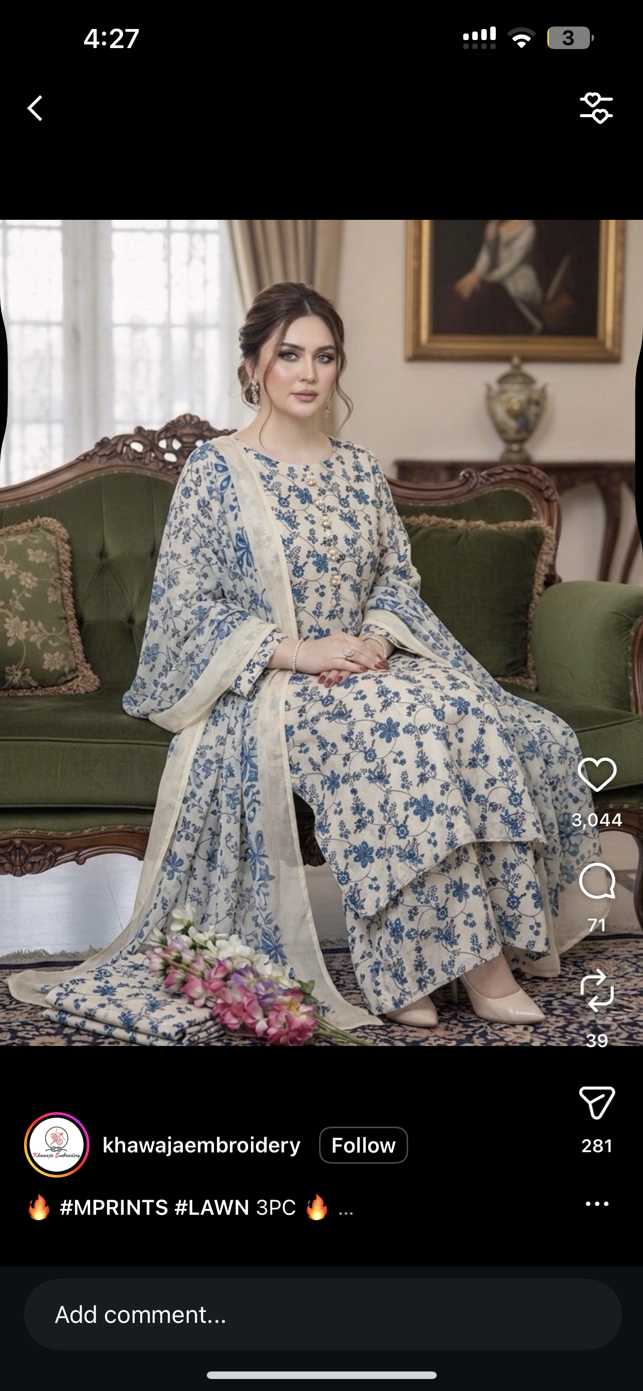 Faiza saqlian best seller 3 pc suit embroided