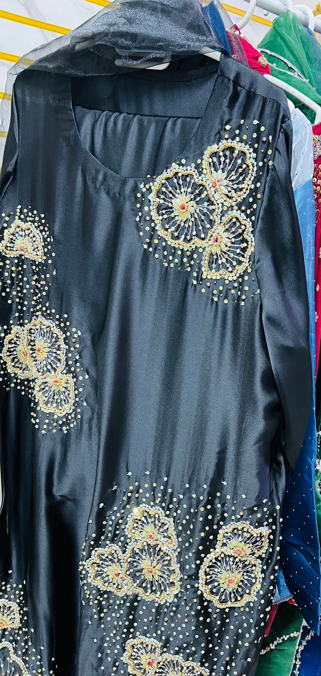 Black handwork stylish silk stiched trendy outfit 3 pc suit