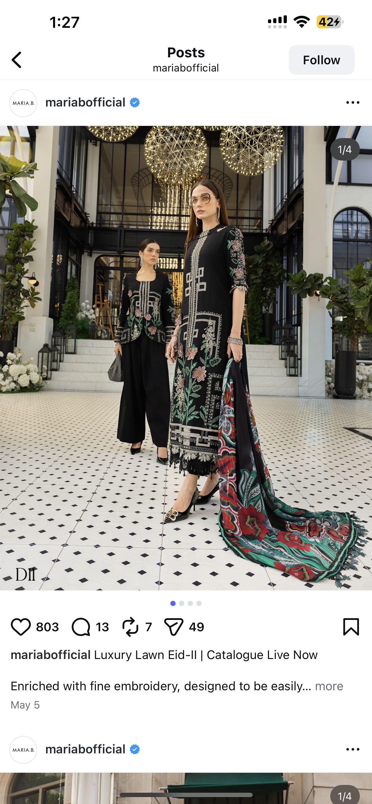 Maria b stiched luxury lawn master replica