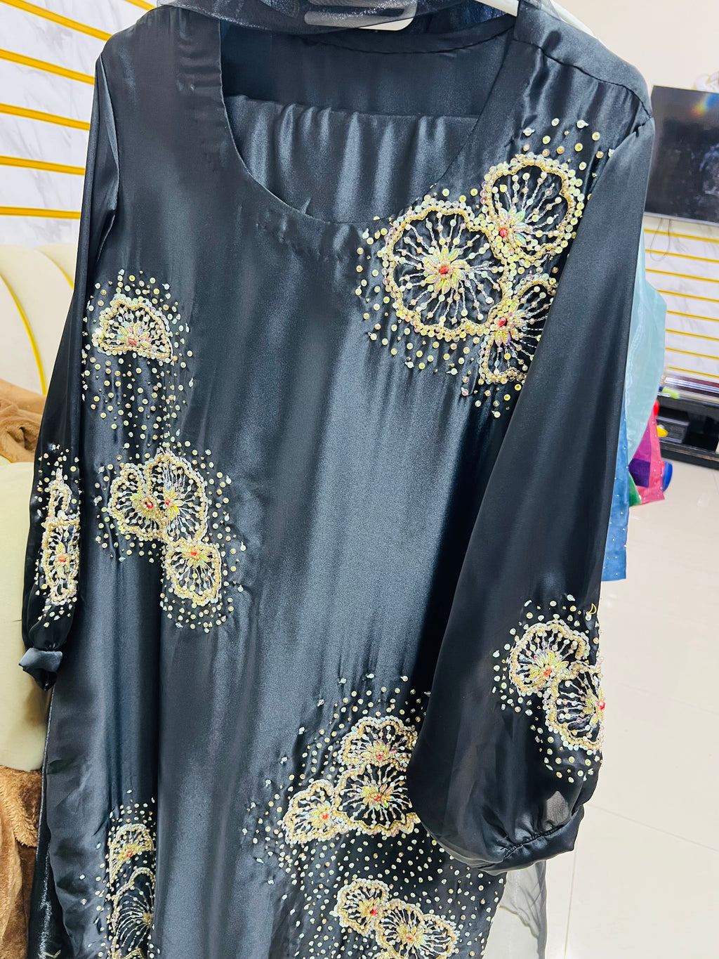 Black handwork stylish silk stiched trendy outfit 3 pc suit