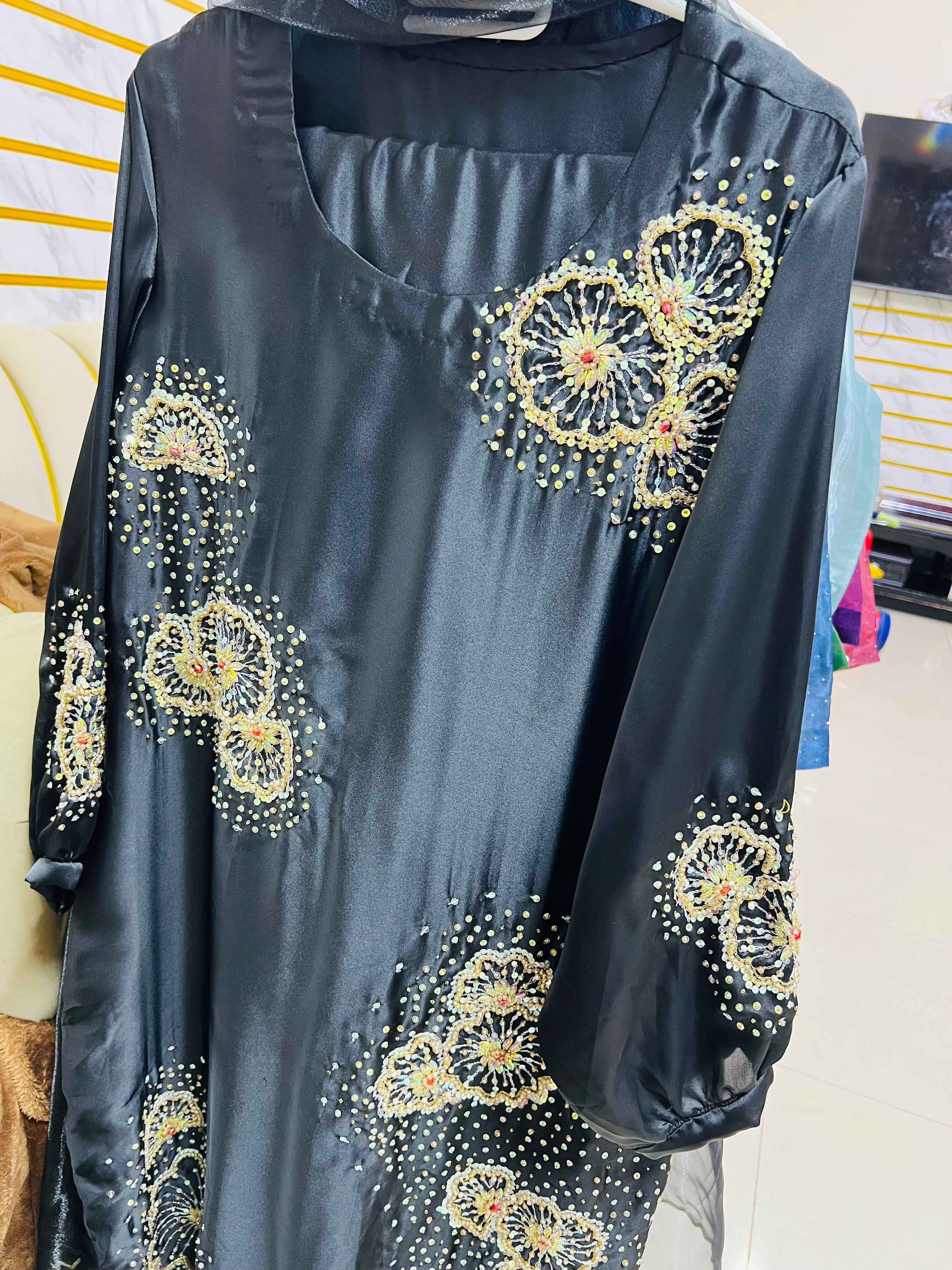 Black handwork stylish silk stiched trendy outfit 3 pc suit