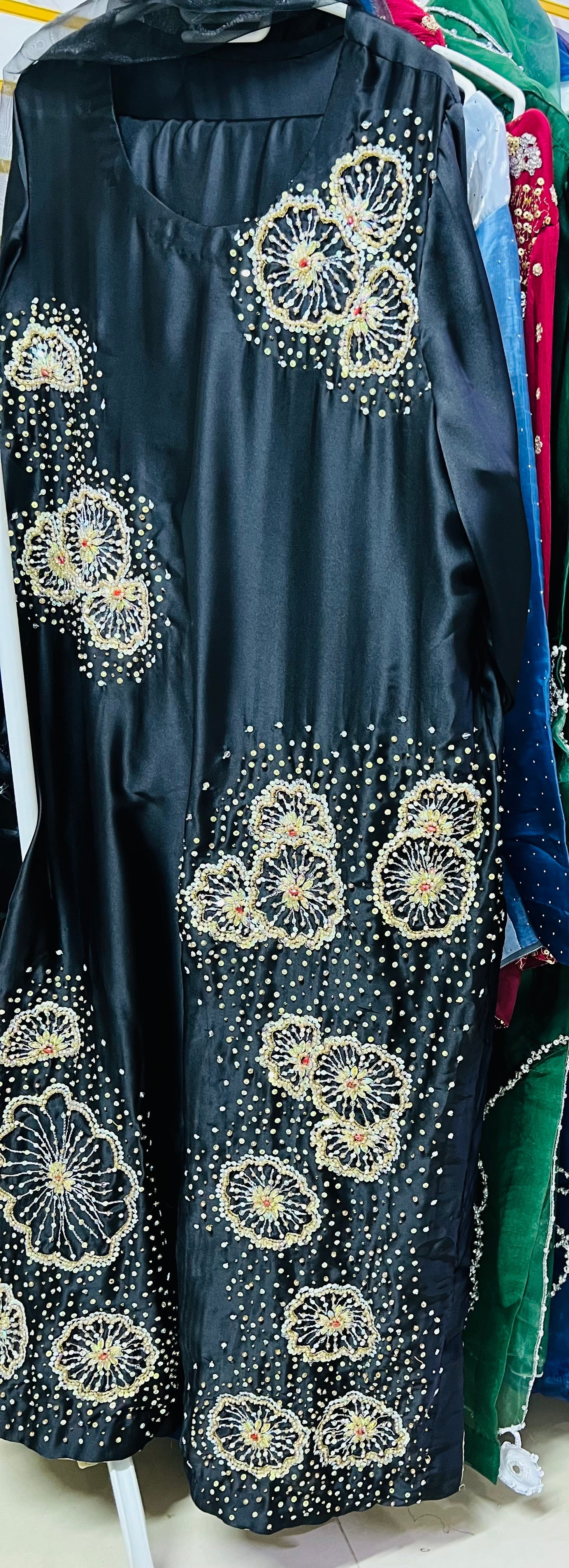 Black handwork stylish silk stiched trendy outfit 3 pc suit